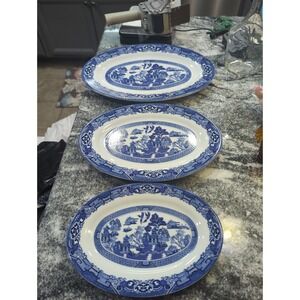 3 Vintage Royal Cuthbertson Blue Willow Platters Microwave & Dishwasher Safe
